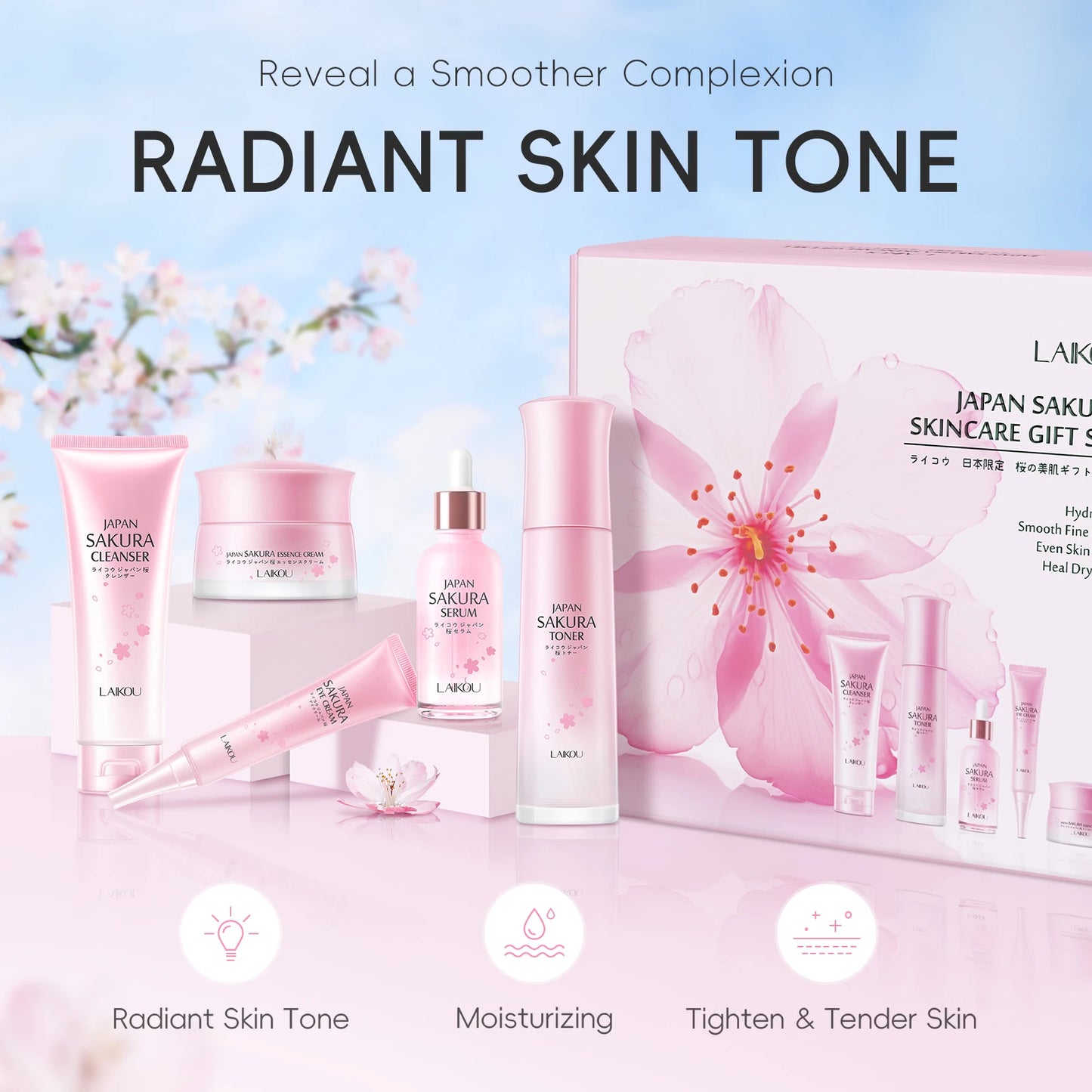 Coffret Sakura 5 Pièces Routine Anti-Âge LAIKOU