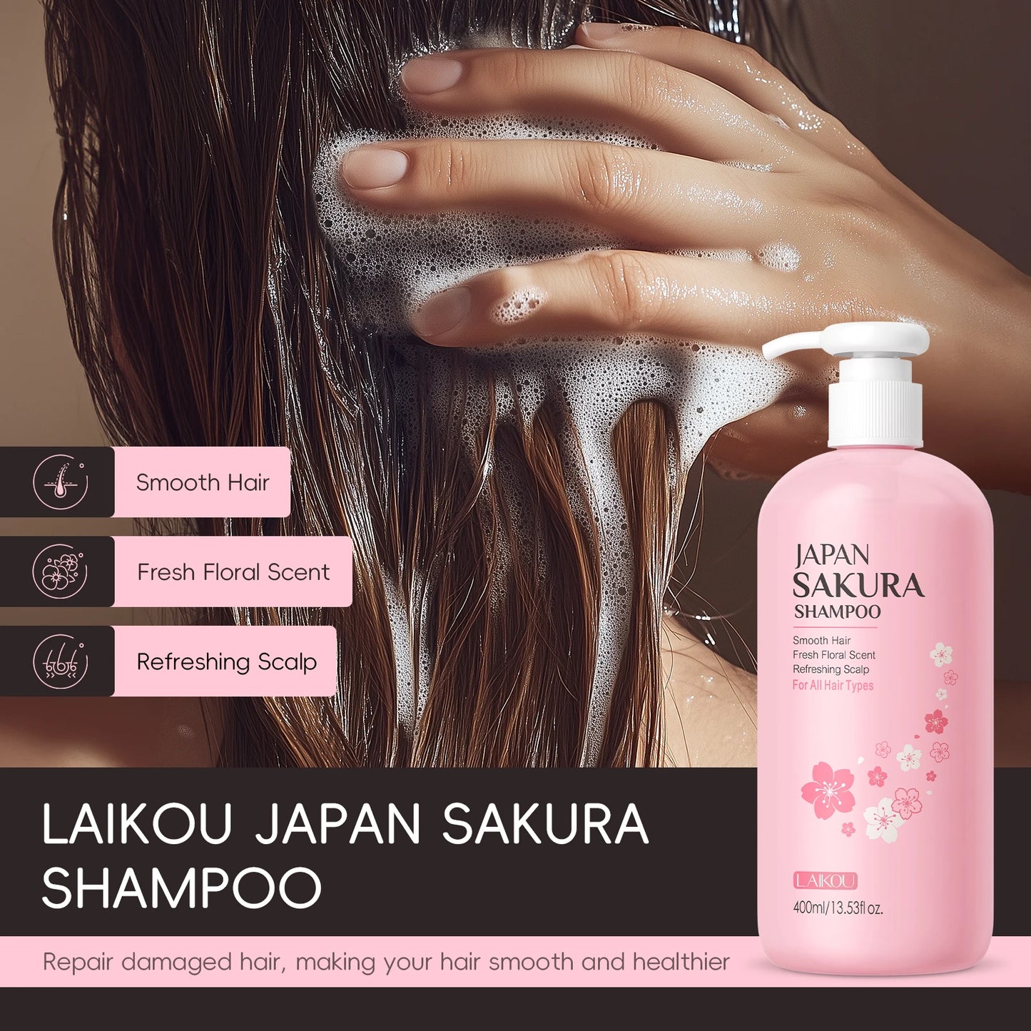 Champú réparateur anti-pointes fourchues LAIKOU Sakura 400ml