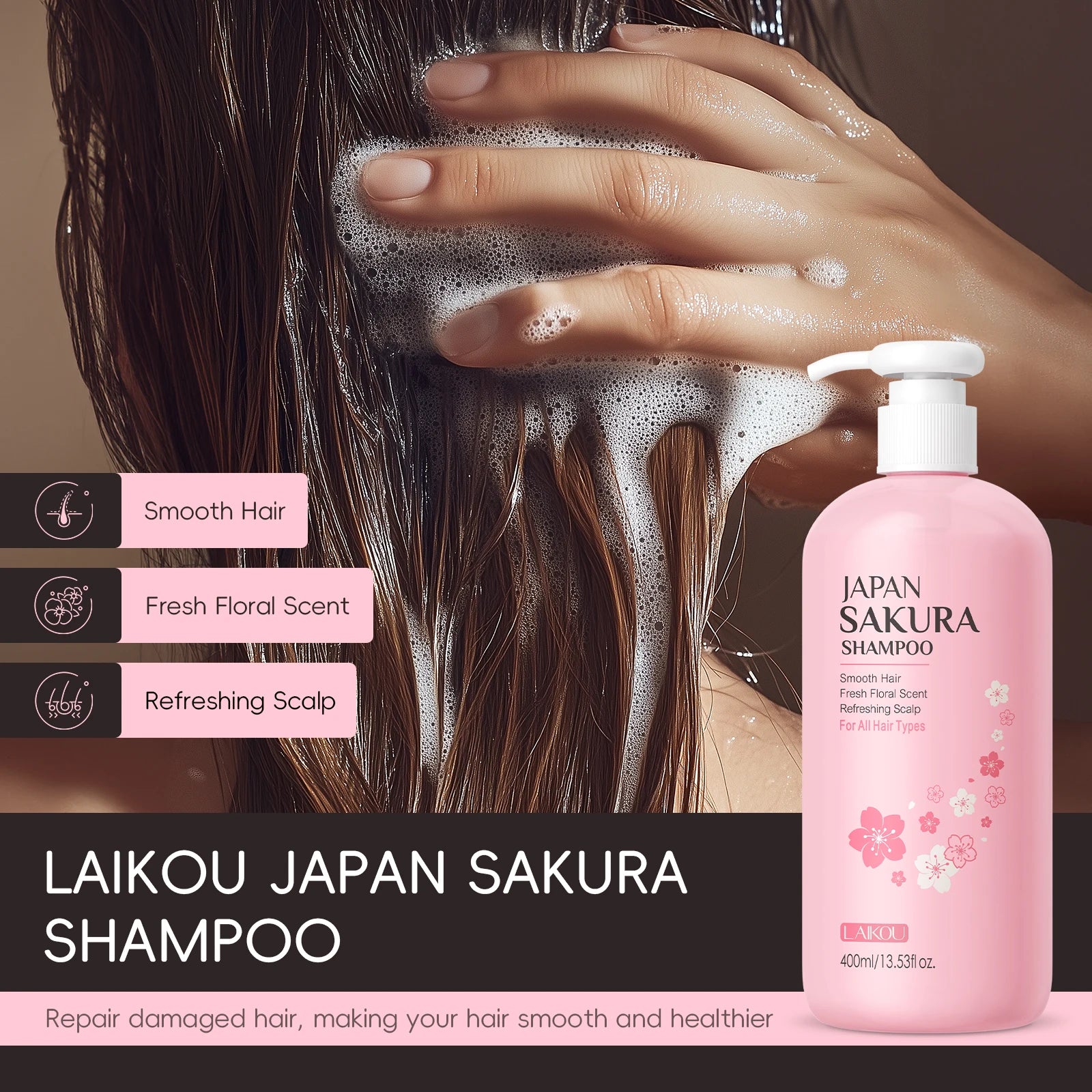 Champú réparateur anti-pointes fourchues LAIKOU Sakura 400ml