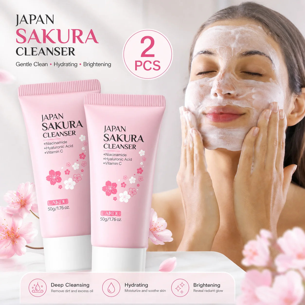 Lot de 2 Nettoyants Visage LAIKOU Sakura 50g