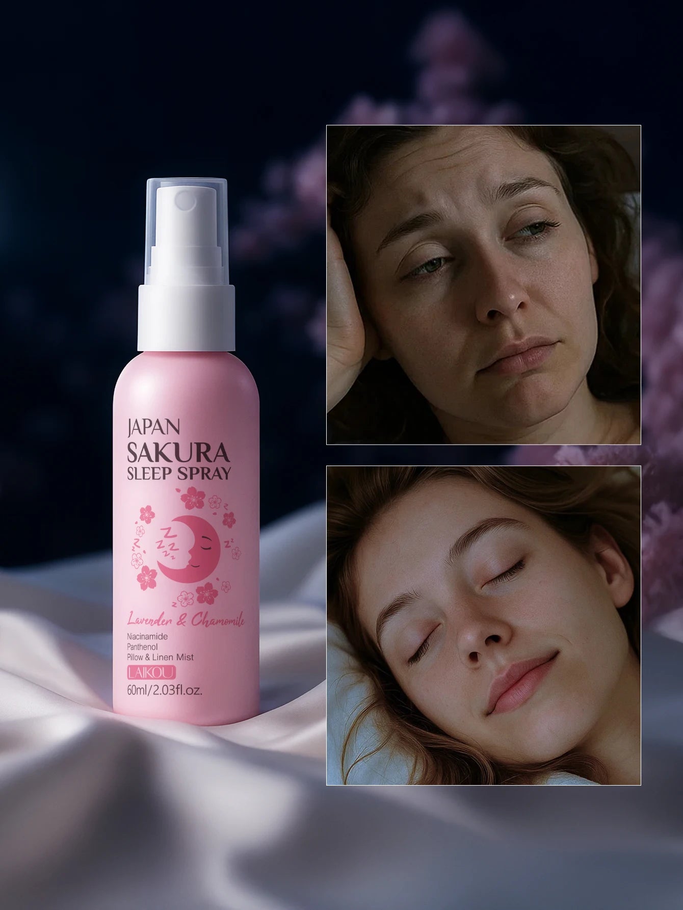 Brume d'oreiller apaisante LAIKOU Sakura lavande et camomille 60ml